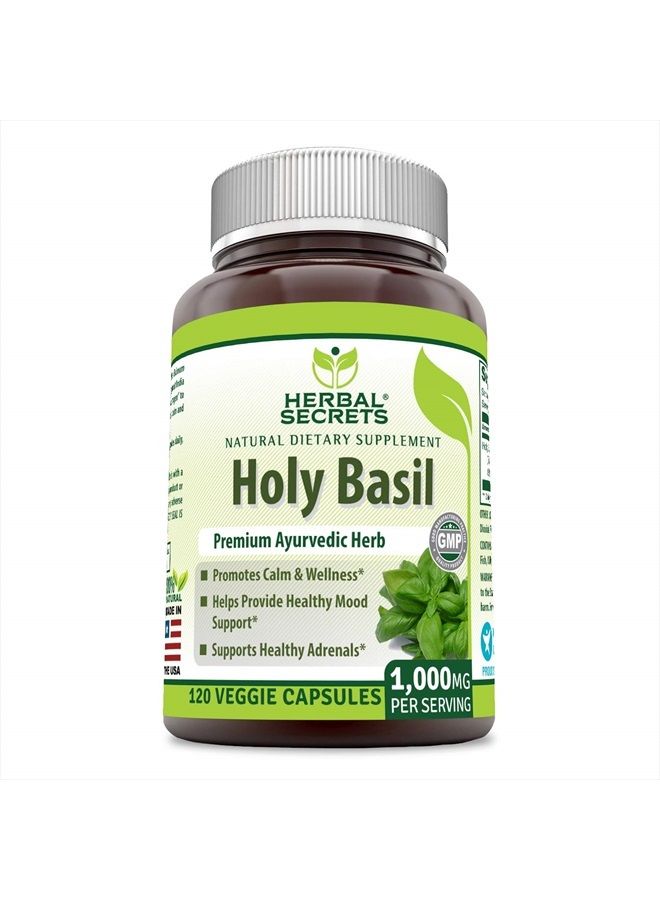 Herbal Secrets Holy Basil 1000 Mg Per Serving 120 Veggie Capsules -Non-GMO -Gluten Free - Image 1