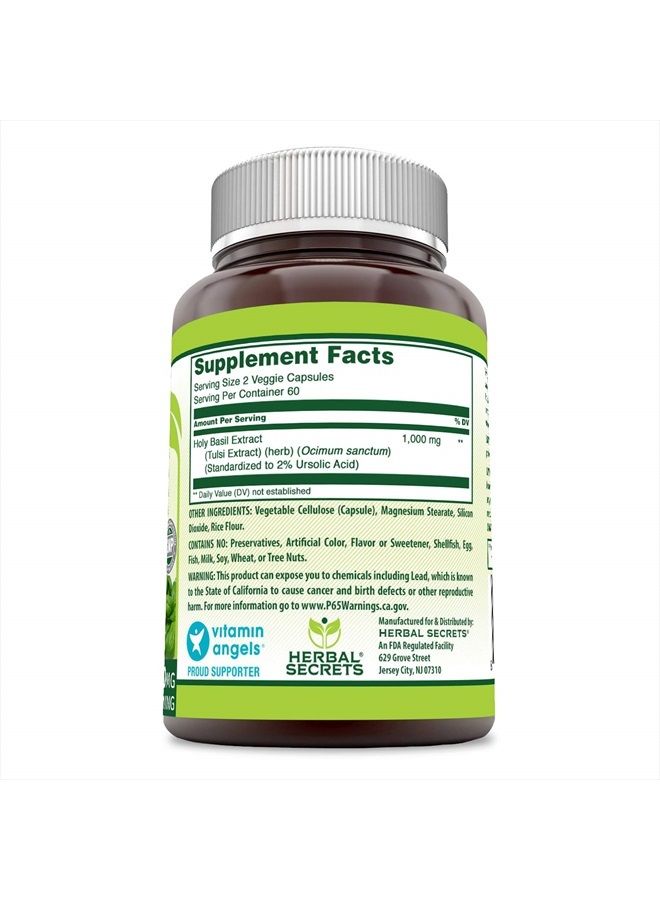 Herbal Secrets Holy Basil 1000 Mg Per Serving 120 Veggie Capsules -Non-GMO -Gluten Free - Image 2