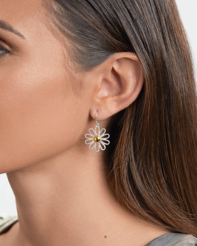 Milla Boho Earrings for Women Dangling | Flower Earrings | Heart Earrings | Tassel Earrings for Women | Dangle, French Wire Silver Earrings (Daisy Earrings) - Image 4