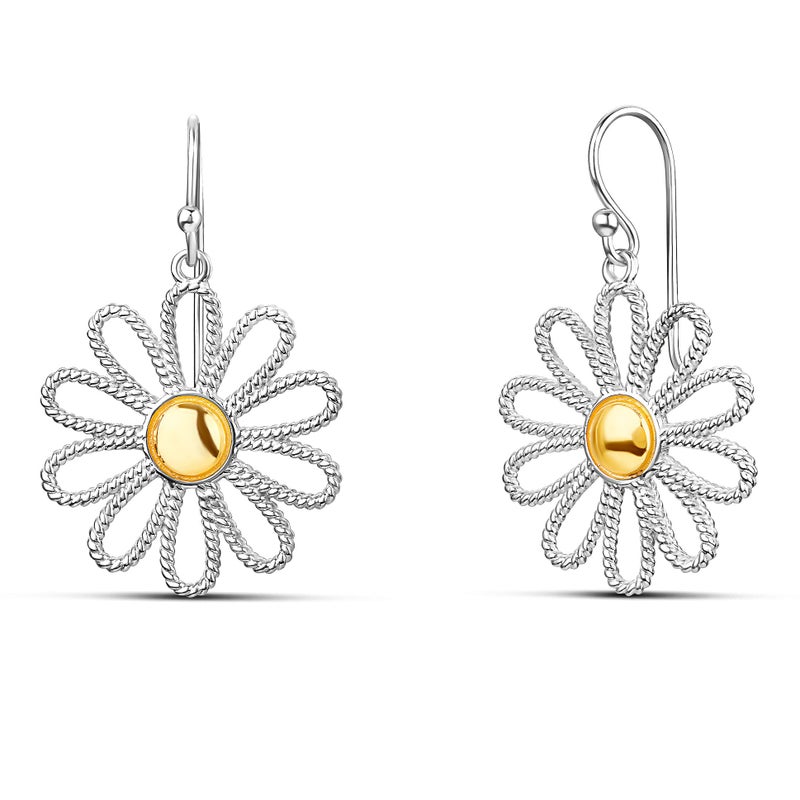 Milla Boho Earrings for Women Dangling | Flower Earrings | Heart Earrings | Tassel Earrings for Women | Dangle, French Wire Silver Earrings (Daisy Earrings) - Image 1