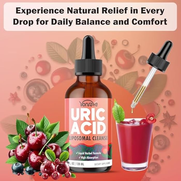 Yonrave Liposomal Uric Acid Drops, Tart Cherry Supplement with Celery Seed & Boswellia Extract – Muscle, Detox, Joint and Kidney, Uric Acid Cleanse Liquid Supplement– 4 FL OZ (2 Bottle) - Image 4