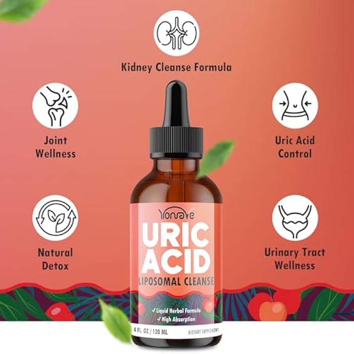 Yonrave Liposomal Uric Acid Drops, Tart Cherry Supplement with Celery Seed & Boswellia Extract – Muscle, Detox, Joint and Kidney, Uric Acid Cleanse Liquid Supplement– 4 FL OZ (2 Bottle) - Image 3