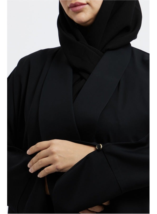 إيفا عباية سعودية فاخرة من إيفا للنساء – أنيقة بواجهة مفتوحة وبتصميم محتشم من قماش فاخر – مثالية لرمضان، العيد، والأناقة اليومية. - Image 4