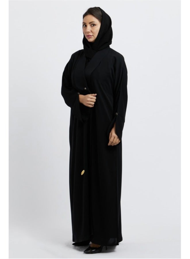 إيفا عباية سعودية فاخرة من إيفا للنساء – أنيقة بواجهة مفتوحة وبتصميم محتشم من قماش فاخر – مثالية لرمضان، العيد، والأناقة اليومية. - Image 1