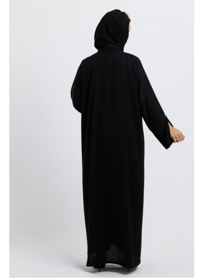 إيفا عباية سعودية فاخرة من إيفا للنساء – أنيقة بواجهة مفتوحة وبتصميم محتشم من قماش فاخر – مثالية لرمضان، العيد، والأناقة اليومية. - Image 3