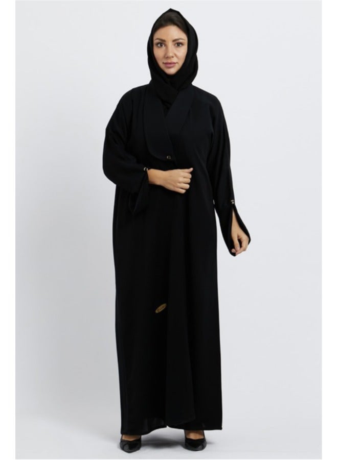 إيفا عباية سعودية فاخرة من إيفا للنساء – أنيقة بواجهة مفتوحة وبتصميم محتشم من قماش فاخر – مثالية لرمضان، العيد، والأناقة اليومية. - Image 2