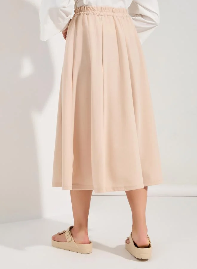 Take Two Solid Color A-Line Midi Skirt