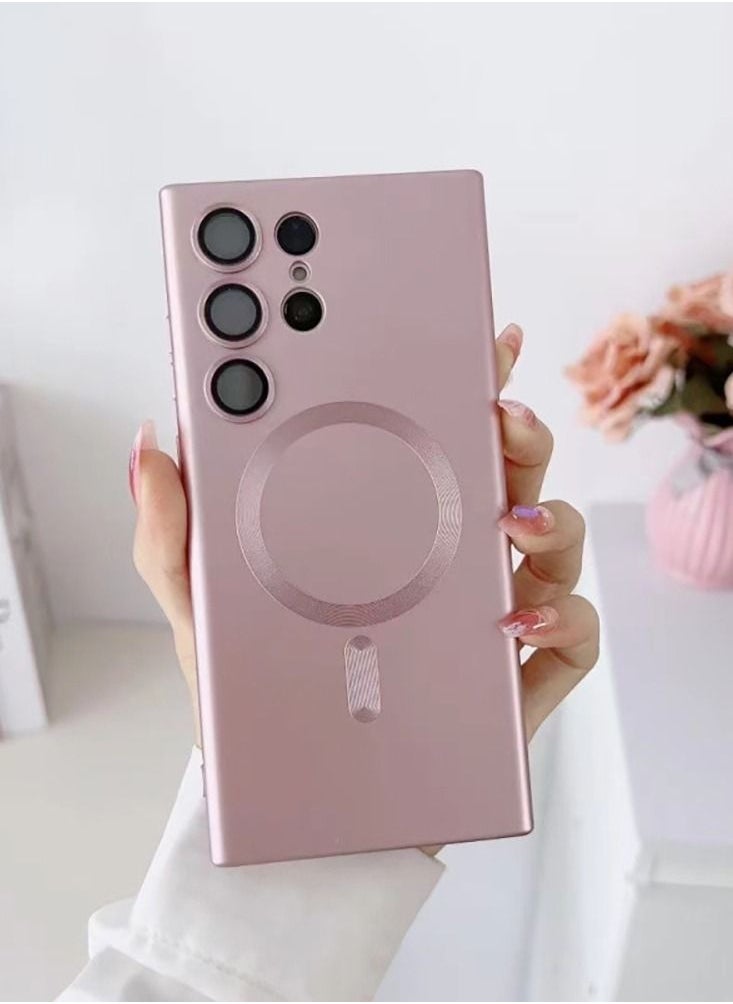 Color Fans - Magsafe Samsung Galaxy S22 Ultra Mobile Phone Case Magnetic Absorption Wireless Charging with Lens Film Soft Shell Pink - Image 1