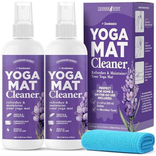Durabasics Yoga Mat Cleaner Spray – Lavender Scent – 2 Pack (4 oz Each) with Microfiber Towel – Mat Spray Cleaner for Sweat & Odor – Quick-Dry, No Rinse Formula for Gear & Gym Equipment - Image 1