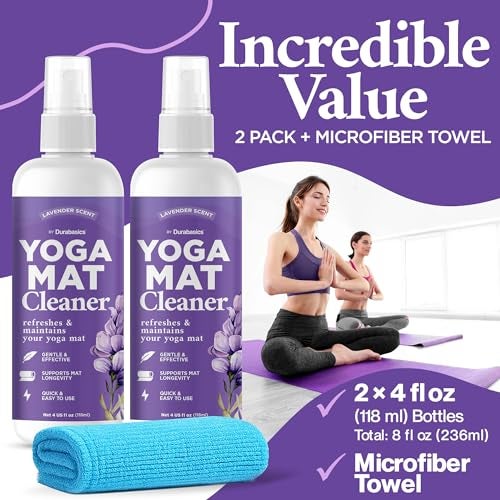 Durabasics Yoga Mat Cleaner Spray – Lavender Scent – 2 Pack (4 oz Each) with Microfiber Towel – Mat Spray Cleaner for Sweat & Odor – Quick-Dry, No Rinse Formula for Gear & Gym Equipment - Image 5