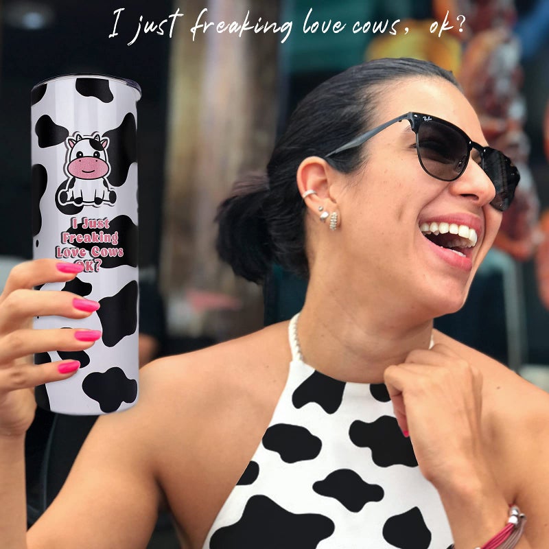 Mofvugz Cow Gifts- Cow Print Tumbler- Cute Stainless Steel Insulated 20 Oz Skinny Tumbler with Lid and Straw- Coffee Travel Mug Cup- Cow Stuff Accessories Decor- Birthday Christmas Gifts for Women Teen Girls - Image 5