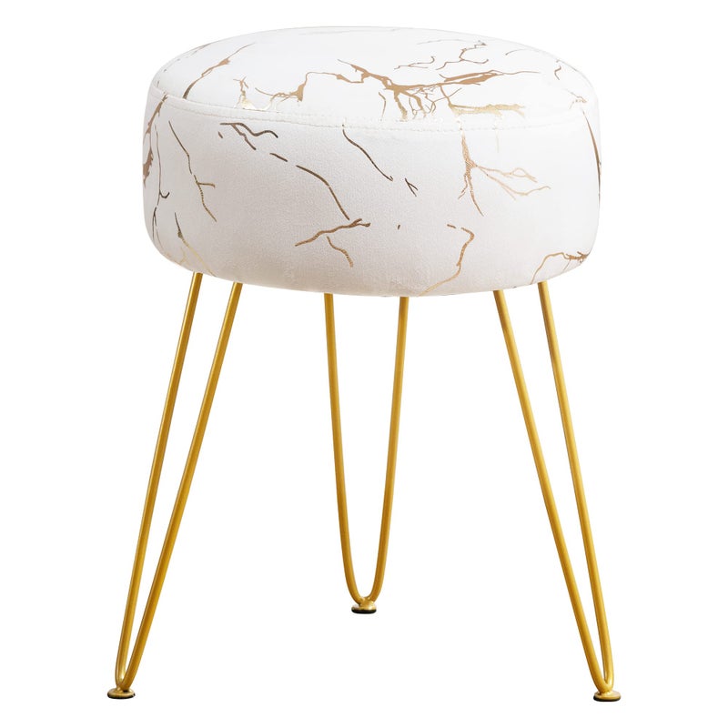 LUE BONA LUE BONA Vanity Stool Gold Vanity Stools for Makeup Room Round Ottoman Foot Stool Velvet Footrest Vanity Chair for Bathroom Vanity Bedroom Living Room Entryway Offices 