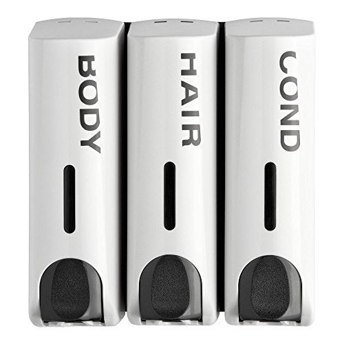 EZPULL Trio Wall Mounted Shampoo Soap Shower Dispensers with 3x350ml Refillable Bottles, White - Image 5