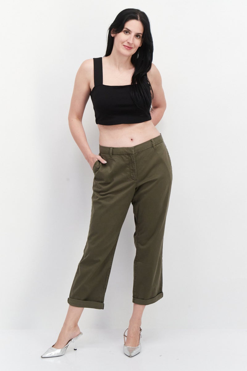 ESPRIT Women Regular Fit Solid Pants, Olive - Image 3