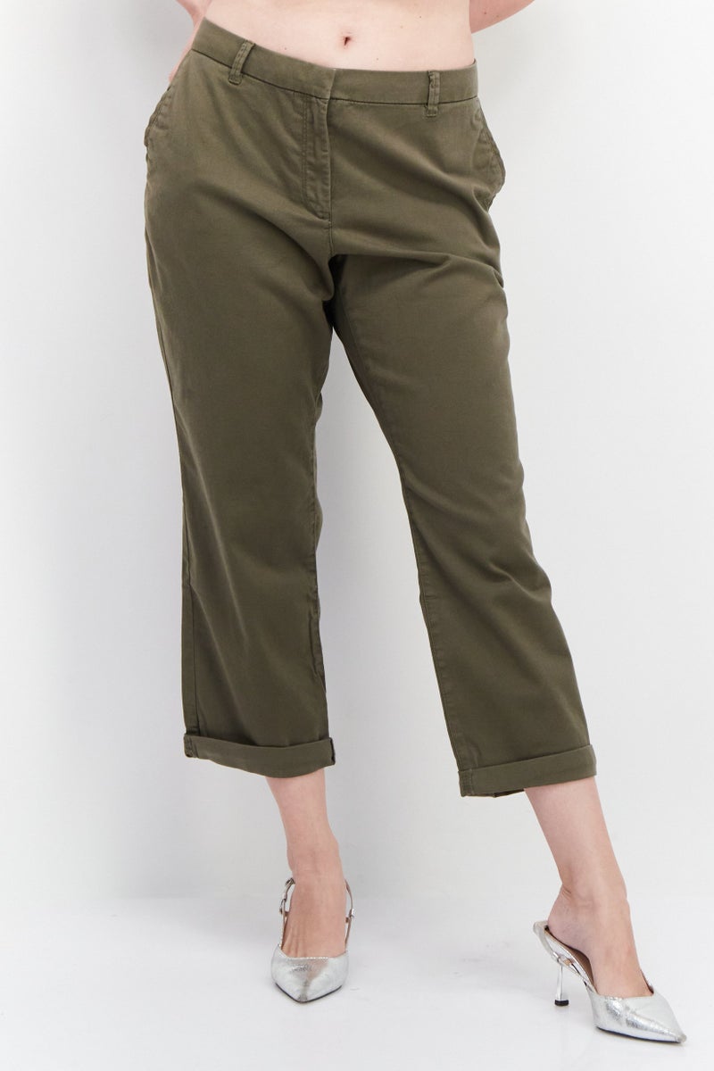 ESPRIT Women Regular Fit Solid Pants, Olive - Image 1