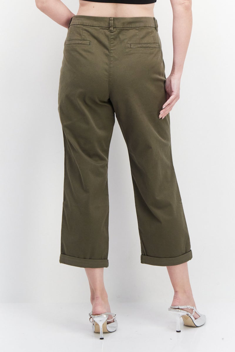 ESPRIT Women Regular Fit Solid Pants, Olive - Image 2