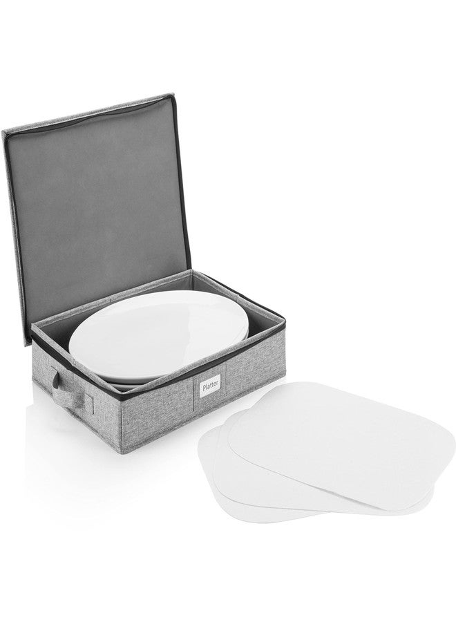 STOZU Platter Storage Case - Hard Shell and Stackable with Padded Interior - Fits 4 Serving Platters - 3 Large Felt Dividers Included - 17"W x 13"D x 4"H - China Storage Containers for Plates - Image 1