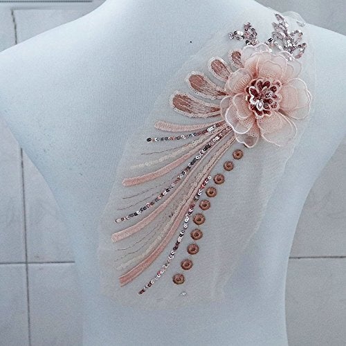 1 Pcs ApricotGoldBlue Embroidery Lace Applique Wedding Dress Lace Trim Sew on Floral Patches DIY Lace Motifs Golden