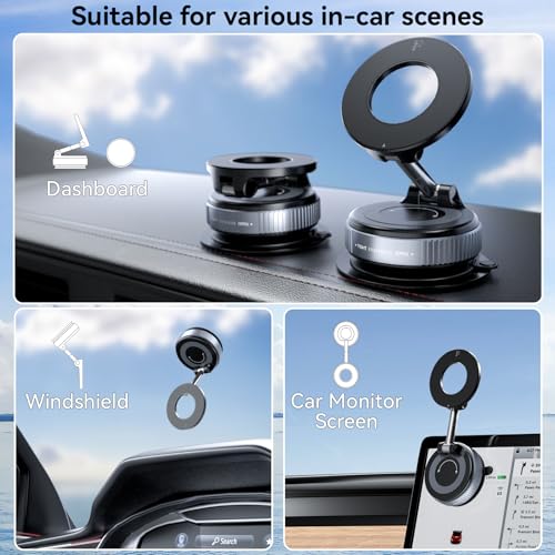 CloudValley Magnetic Car Phone Mount, [Compatible with MagSafe] 360° Adjustable Foldable Holder for Dashboard, 80LBS Suction & 2800gf Magnet, Car Accessories for iPhone 17/16 Pro Max 15 14, Black - Image 2