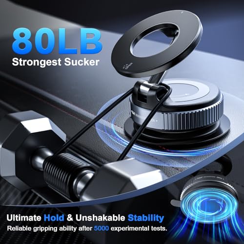 CloudValley Magnetic Car Phone Mount, [Compatible with MagSafe] 360° Adjustable Foldable Holder for Dashboard, 80LBS Suction & 2800gf Magnet, Car Accessories for iPhone 17/16 Pro Max 15 14, Black - Image 5