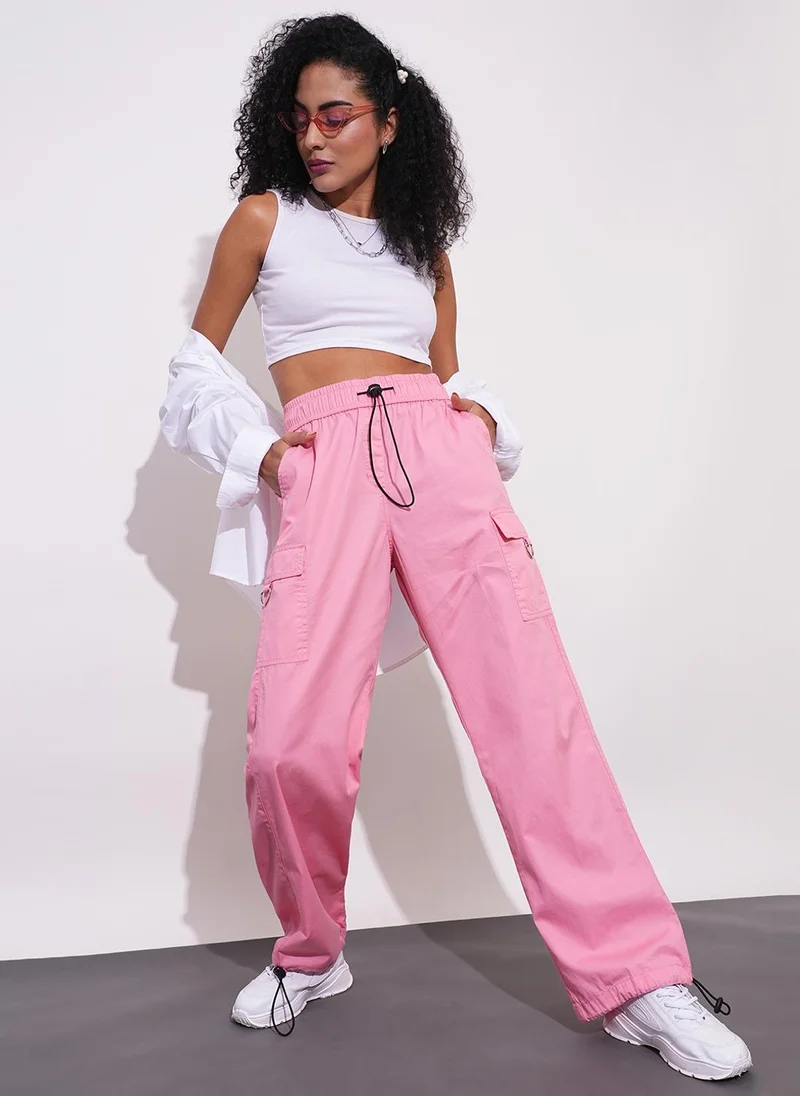 جلو باص بنطلون باراشوت نسائي بخصر متوسط من جلوبس