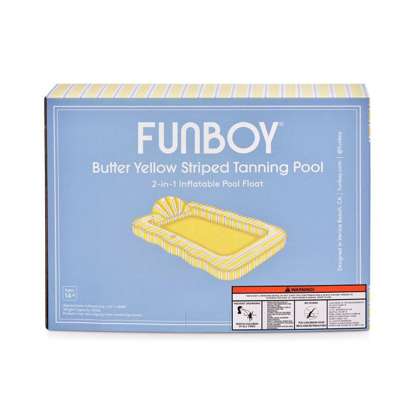FUNBOY Tanning Pool Lounger Float Yellow & Blue Stripe, XL 72" x 48" with Pillow and Large Cup Holder - Image 3