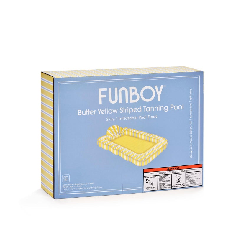 FUNBOY Tanning Pool Lounger Float Yellow & Blue Stripe, XL 72" x 48" with Pillow and Large Cup Holder - Image 4