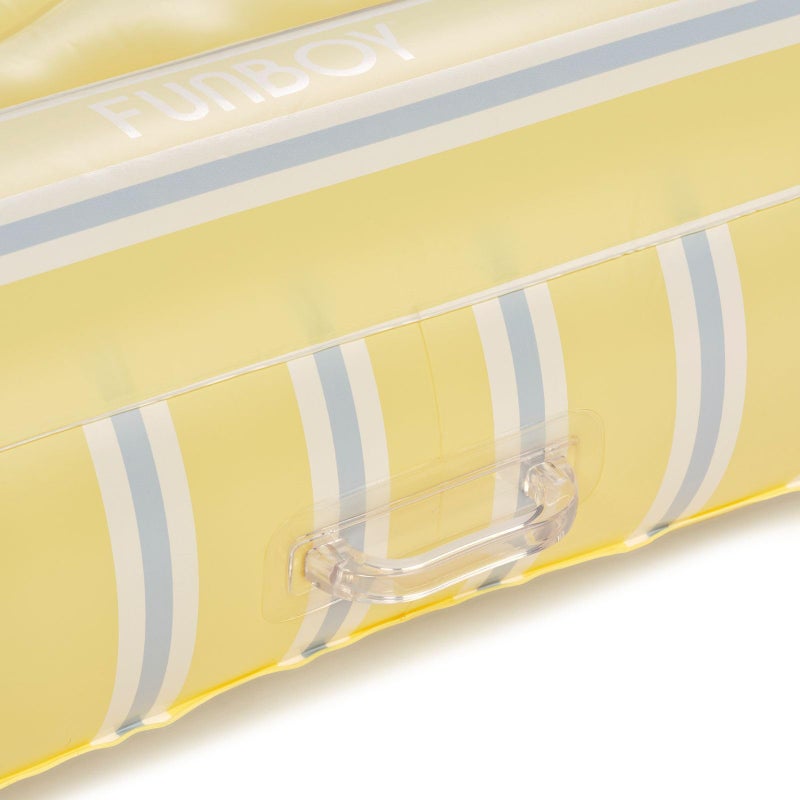 FUNBOY Tanning Pool Lounger Float Yellow & Blue Stripe, XL 72" x 48" with Pillow and Large Cup Holder - Image 2