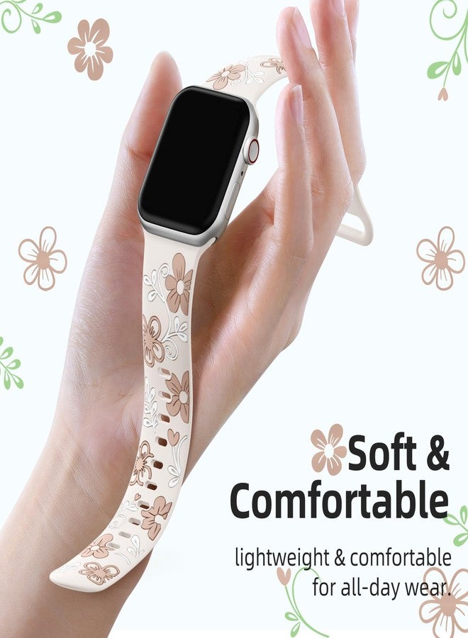Witzon Floral Band Compatible with Apple Watch Bands For Women 45mm 46mm 44mm 42mm 41mm 40mm 38mm 49mm, Engraved Cute Flower Soft Silicone Strap for iWatch Series 11 10 9 8 7 6 5 4 3 2 1 SE Ultra - Image 2
