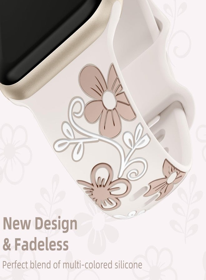 Witzon Floral Band Compatible with Apple Watch Bands For Women 45mm 46mm 44mm 42mm 41mm 40mm 38mm 49mm, Engraved Cute Flower Soft Silicone Strap for iWatch Series 11 10 9 8 7 6 5 4 3 2 1 SE Ultra - Image 3