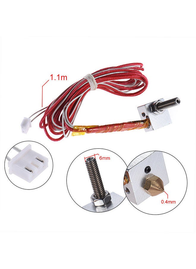 Generic DIY Hot End Kit 0.4mm Nozzle & M6 30mm Extruder Throat & 12V 40W Heater & NTC 3950 Thermistor & Aluminum Heater Block for RapRep i3 A2 A8 3D Printer Replacement  - Image 3