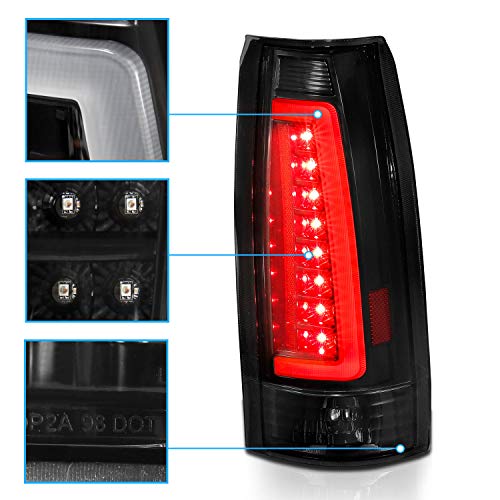 AmeriLite for 1988-1999 Chevy GMC C/K Truck Blazer Fullsize Tahoe Suburban Yukon Escalade C-Type LED Tube Dark Black Tail Lights Set - Passenger and Driver Side - Image 4