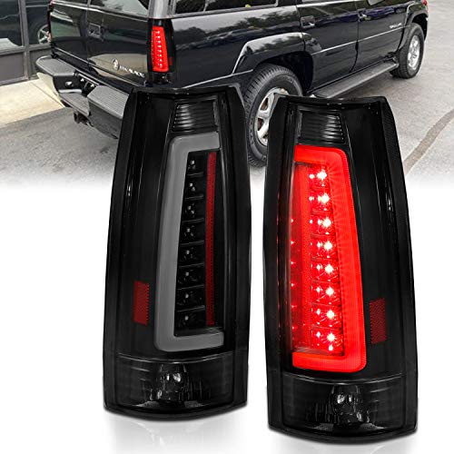 AmeriLite for 1988-1999 Chevy GMC C/K Truck Blazer Fullsize Tahoe Suburban Yukon Escalade C-Type LED Tube Dark Black Tail Lights Set - Passenger and Driver Side - Image 1