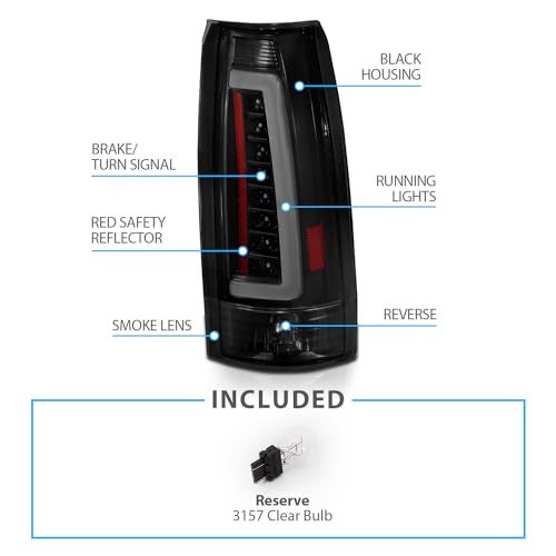 AmeriLite for 1988-1999 Chevy GMC C/K Truck Blazer Fullsize Tahoe Suburban Yukon Escalade C-Type LED Tube Dark Black Tail Lights Set - Passenger and Driver Side - Image 5