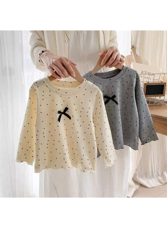 Girls' T-shirt Autumn  New Stylish Children's Spring And Autumn Long-sleeve Polka Dot Bow Base Shirt Top Trendy