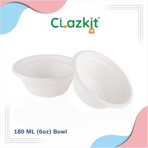 Clazkit 180 Ml, 50-Pack Round Compostable Bagasse Bowls | Disposable Eco-Friendly Biodegradable Dinner | Party, Wedding, Event, White - Image 5