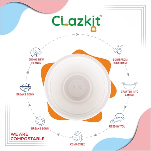 Clazkit 180 Ml, 50-Pack Round Compostable Bagasse Bowls | Disposable Eco-Friendly Biodegradable Dinner | Party, Wedding, Event, White - Image 3