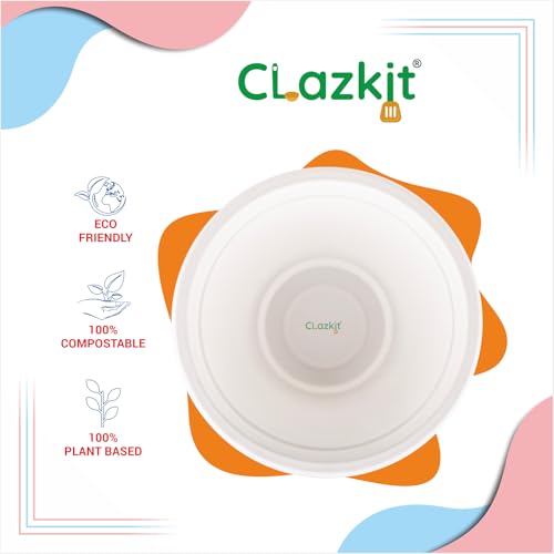 Clazkit 180 Ml, 50-Pack Round Compostable Bagasse Bowls | Disposable Eco-Friendly Biodegradable Dinner | Party, Wedding, Event, White - Image 4
