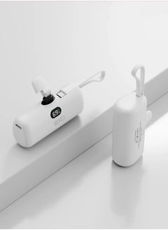 AOLON Aolon 5000 mAh Power Bank with Built-in USB-C Connector, Fast Charging and iPhone Charging Premium Mini Capsule 5000mAh, 22.5W USB-C Power Delivery, LED Display and Foldable Stand, PowerUp-C white  - Image 1