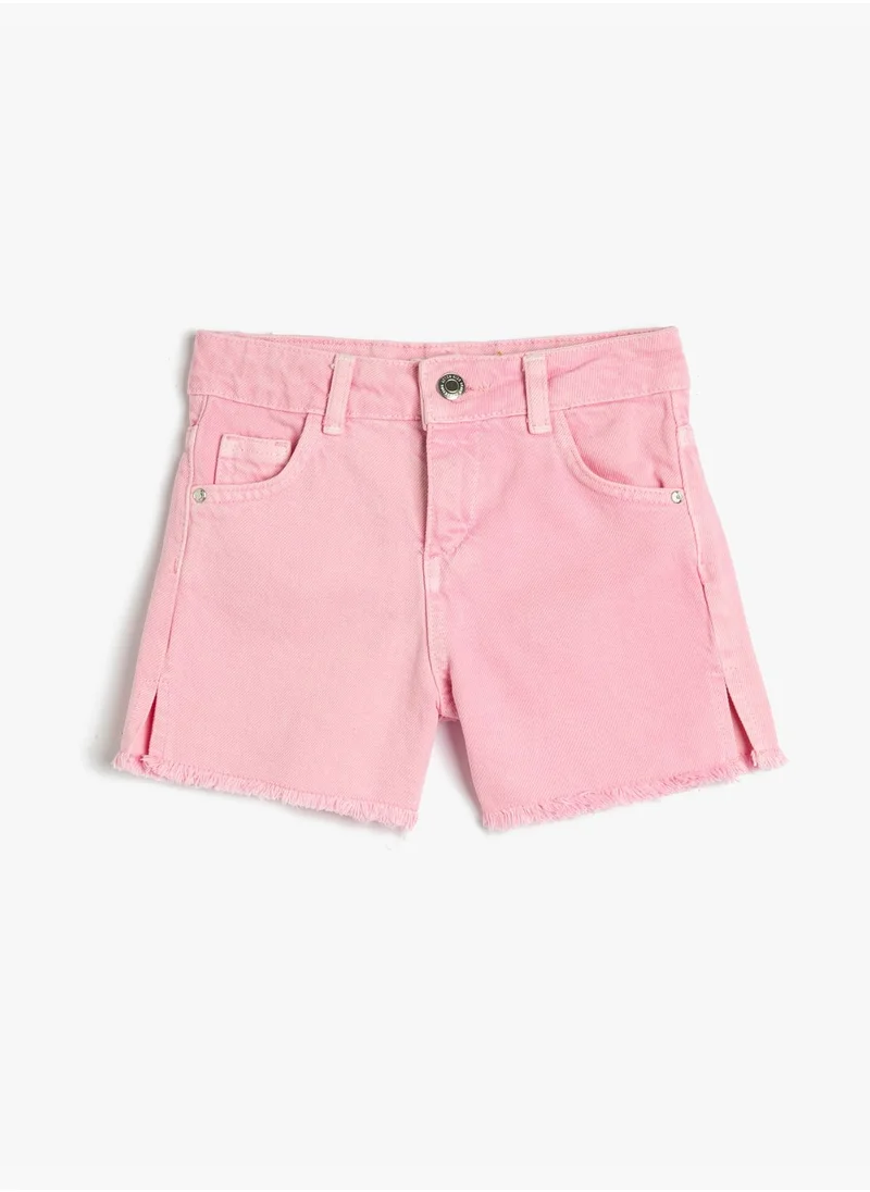 كوتون Jean Shorts Slit Detail Pockets Cotton