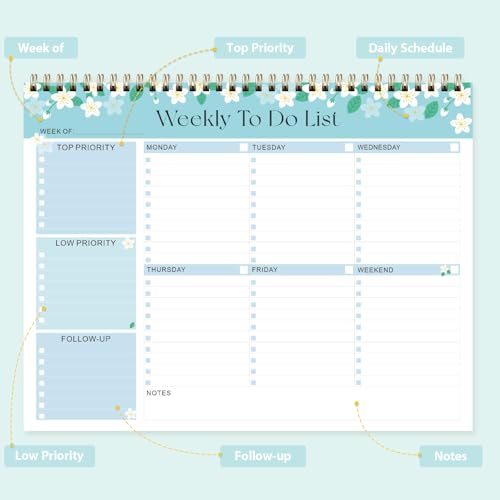 VALOME Weekly To Do List Notepad, Undated Planner with 52 Sheets (8.5''x11''), Desk Weekly Planner for Women & Man, Home School & Work (Flower) - Image 2