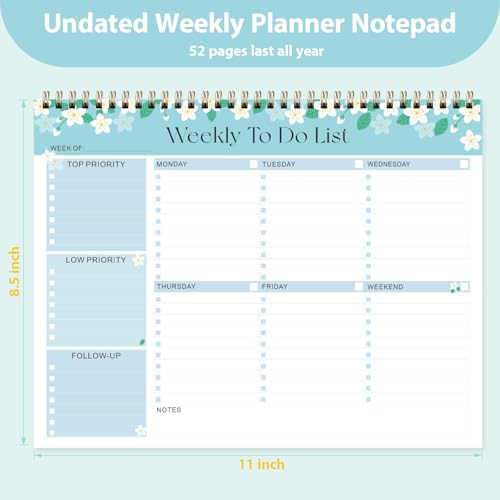 VALOME Weekly To Do List Notepad, Undated Planner with 52 Sheets (8.5''x11''), Desk Weekly Planner for Women & Man, Home School & Work (Flower) - Image 3