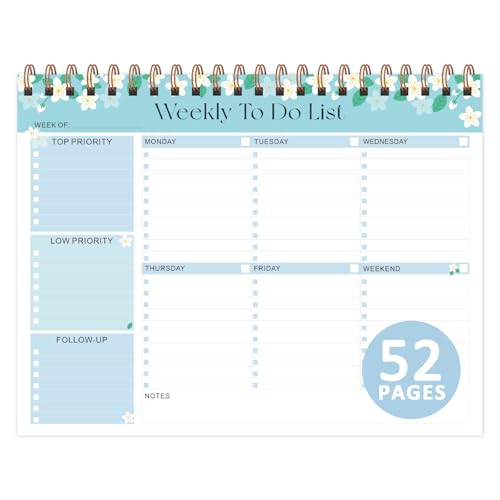 VALOME Weekly To Do List Notepad, Undated Planner with 52 Sheets (8.5''x11''), Desk Weekly Planner for Women & Man, Home School & Work (Flower) - Image 1