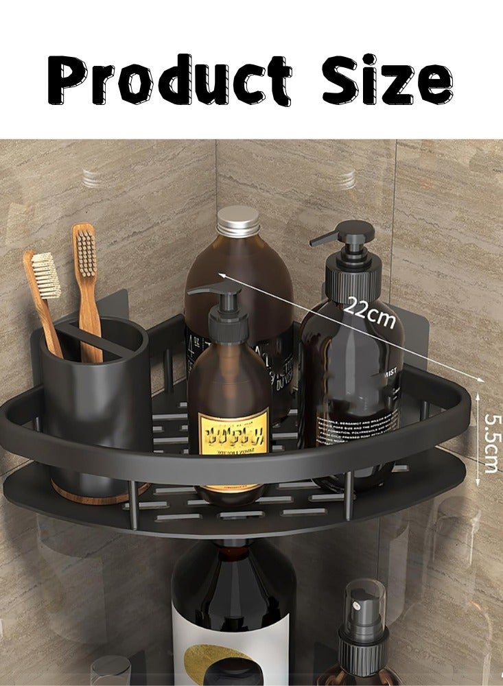 دوغي رف دش، 2 قطعة منظمات حمام بدون حفر، مع خطاطيف قابلة للإزالة، أرفف دش مقاومة للصدأ، حامل دش مثبت على الحائط، أسود. - Image 3