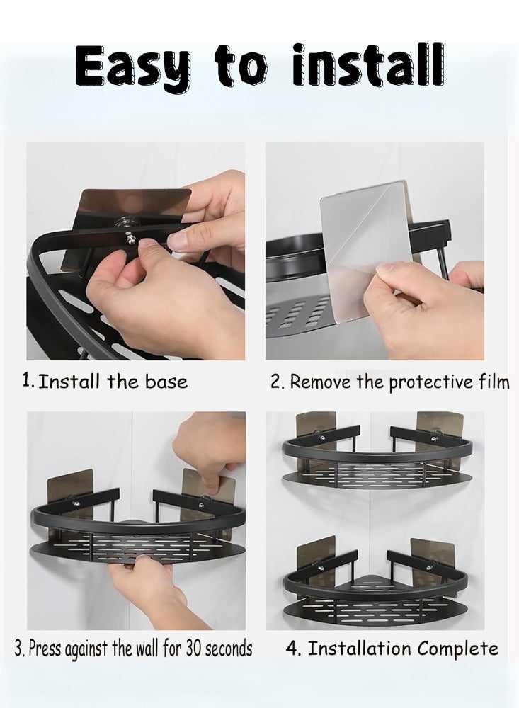دوغي رف دش، 2 قطعة منظمات حمام بدون حفر، مع خطاطيف قابلة للإزالة، أرفف دش مقاومة للصدأ، حامل دش مثبت على الحائط، أسود. - Image 4