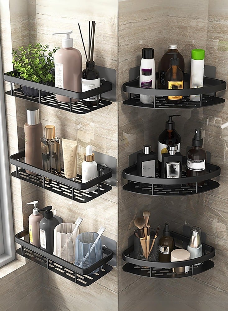 دوغي رف دش، 2 قطعة منظمات حمام بدون حفر، مع خطاطيف قابلة للإزالة، أرفف دش مقاومة للصدأ، حامل دش مثبت على الحائط، أسود. - Image 2