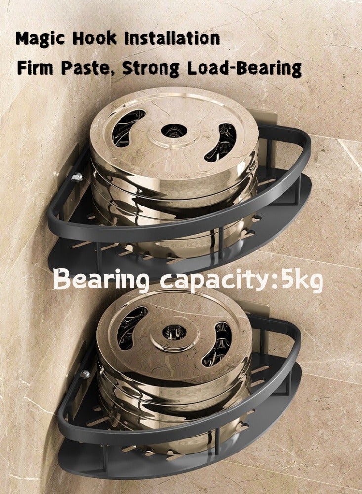 دوغي رف دش، 2 قطعة منظمات حمام بدون حفر، مع خطاطيف قابلة للإزالة، أرفف دش مقاومة للصدأ، حامل دش مثبت على الحائط، أسود. - Image 5