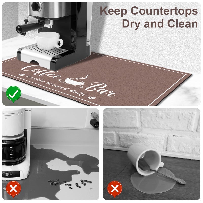 CooRug Absorbent Coffee Mat, Fashion Dish Drying Mat for Kitchen Counter Coffee Bar Accessories Espresso Machine Dish Rack 12" x 20" Brown - Image 4