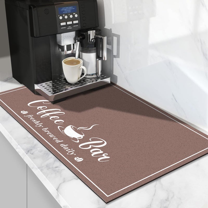 CooRug Absorbent Coffee Mat, Fashion Dish Drying Mat for Kitchen Counter Coffee Bar Accessories Espresso Machine Dish Rack 12" x 20" Brown - Image 1