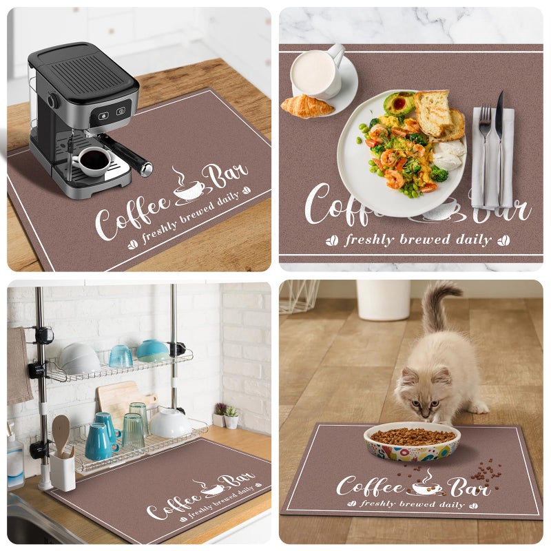 CooRug Absorbent Coffee Mat, Fashion Dish Drying Mat for Kitchen Counter Coffee Bar Accessories Espresso Machine Dish Rack 12" x 20" Brown - Image 5